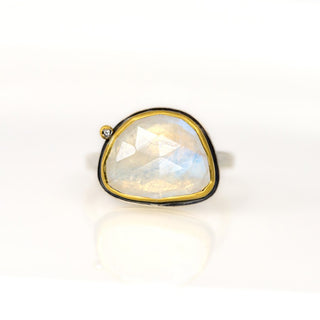 Rosecut Moonstone and Diamond Ring