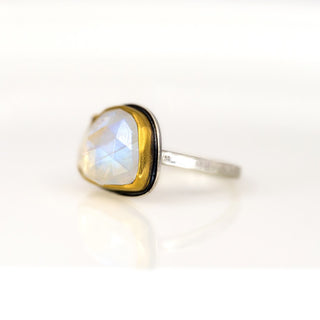 Rosecut Moonstone and Diamond Ring