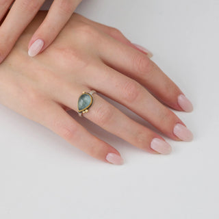 Rosecut Moss Aquamarine Ring with Diamond Accents