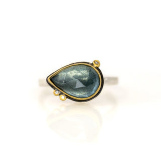 Rosecut Moss Aquamarine Ring with Diamond Accents