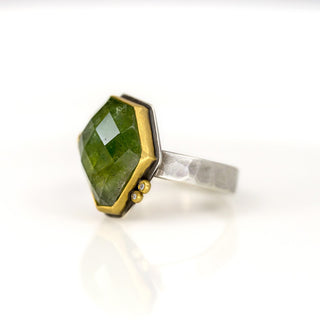 Rosecut Ombre Green Tourmaline Ring with Diamond Accents