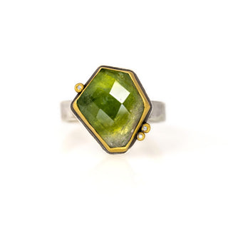 Rosecut Ombre Green Tourmaline Ring with Diamond Accents