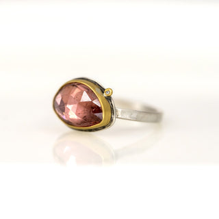 Rosecut Pink Tourmaline and Diamond Ring