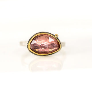 Rosecut Pink Tourmaline and Diamond Ring