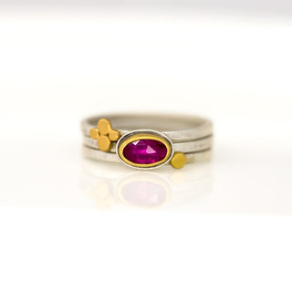 Rosecut Ruby Stacking Ring Set, 22K Gold