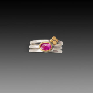 Rosecut Ruby Stacking Ring Set, 22K Gold