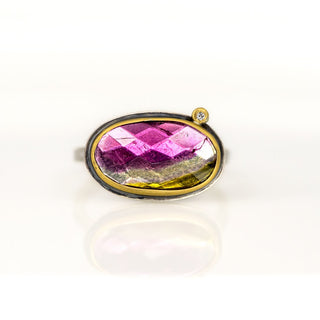 Rosecut Watermelon Tourmaline and Diamond Ring