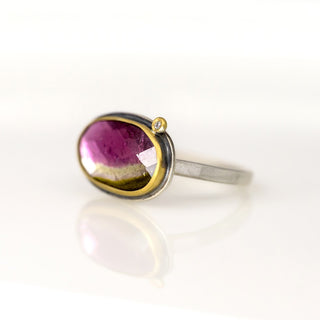 Rosecut Watermelon Tourmaline and Diamond Ring