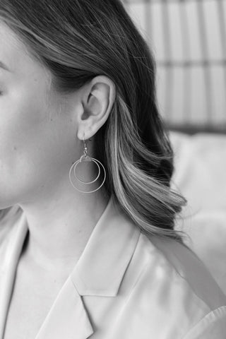 Small Black Leather & Brass Circles Earrings: 14k Gold Fill