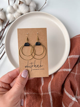 Small Black Leather & Brass Circles Earrings: 14k Gold Fill