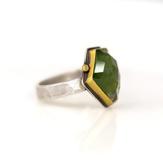 Rosecut Ombre Green Tourmaline Ring with Diamond Accents