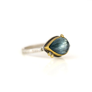 Rosecut Moss Aquamarine Ring with Diamond Accents