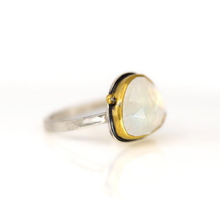 Rosecut Moonstone and Diamond Ring