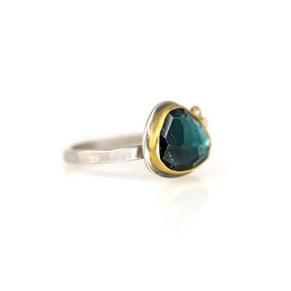 Rosecut Teal Tourmaline Ring with Diamond Accents