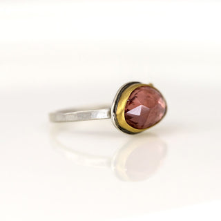Rosecut Pink Tourmaline and Diamond Ring
