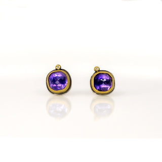 Rosecut Amethyst and Diamond Stud Earrings