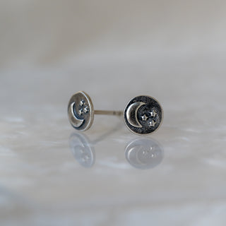 Sterling Silver "Moon + Stars" Studs