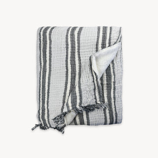 Fleece Lined Crinkle Throw - Charcoal Stripe