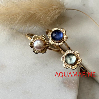 14K Gold-Filled Aquamarine Flower Ring