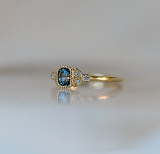 Teal Sapphire Diamond Leaf Ring
