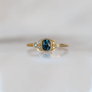 Teal Sapphire Diamond Leaf Ring