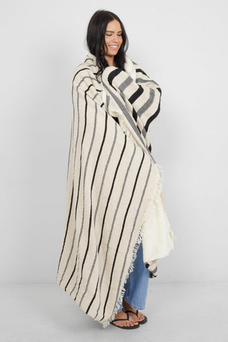 The Winslow | Striped Linen Blend | Ecru - Fleece Throw