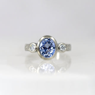 Oval Lavender Sapphire Trinity Etched in Time Ring