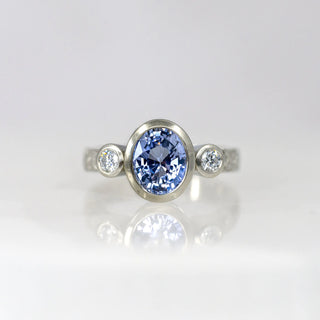 Oval Lavender Sapphire Trinity Etched in Time Ring