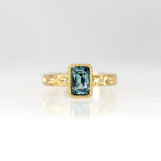 Cushion Teal Sapphire Etched in Time Ring