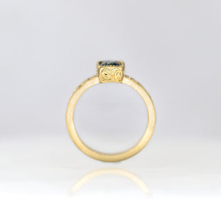 Cushion Teal Sapphire Etched in Time Ring