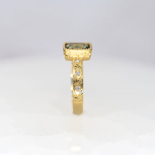 Cushion Teal Sapphire Etched in Time Ring