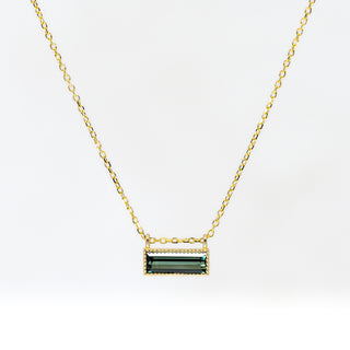 Baguette Cut Teal Sapphire Etched in Time Necklace
