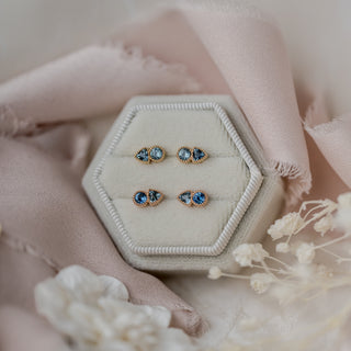 Duo Teal Sapphire Rose Gold Stud Earrings