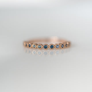 Rose Gold Teal Sapphire Milgrain Band