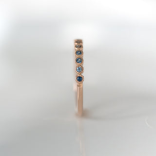 Rose Gold Teal Sapphire Milgrain Band
