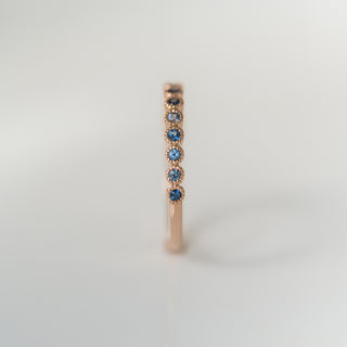 Rose Gold Teal Sapphire Milgrain Band
