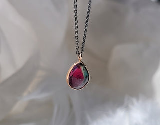 Watermelon Tourmaline Drop Necklace
