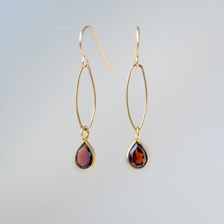 Gold Link and Red Garnet Pear Earrings