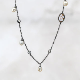 Black Arianna Fiori Pearl & CZ Necklace