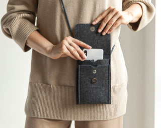 Wool Felt Crossbody Phone Bag - Anthrazit