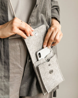 Wool Felt Crossbody Phone Bag - Aubergine