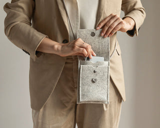Wool Felt Crossbody Phone Bag - Beige