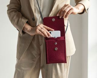 Wool Felt Crossbody Phone Bag - Bordeaux