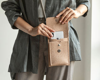 Wool Felt Crossbody Phone Bag - Sand