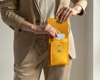 Wool Felt Crossbody Phone Bag - Yellow Saffron