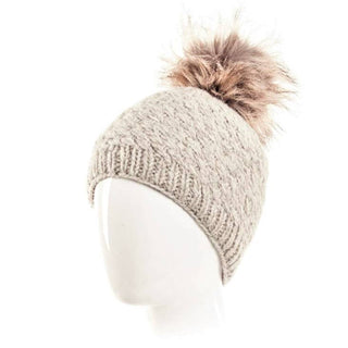 Palermo Wool Beanie Hat with Faux Fur Pom - Oatmeal