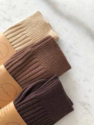 Ribbed High Cotton Socks - Milk Chocolate