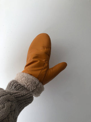 Leather Shearling Mitten - Mustard