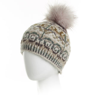 Natalia Wool Beanie Hat with Pom -  Light Natural