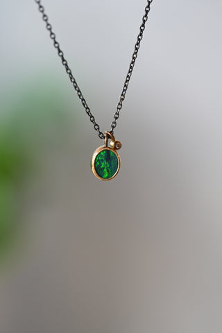 Black Australian Opal And Diamond Necklace